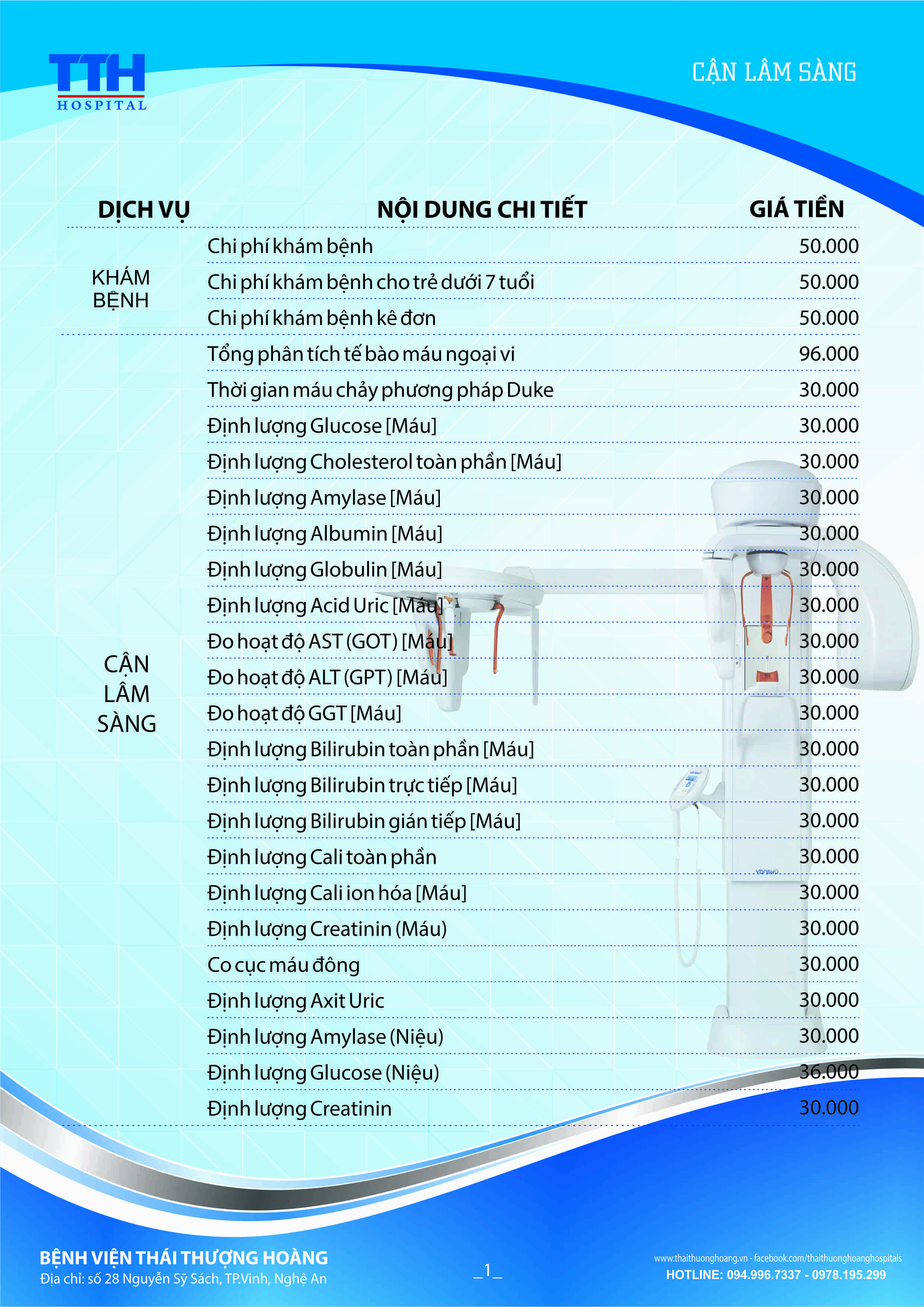 Bảng giá niêm yết Dịch vụ Răng hàm mặt Bệnh viện Thái Thượng Hoàng 1